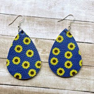 Sun Flower Faux Leather Earrings